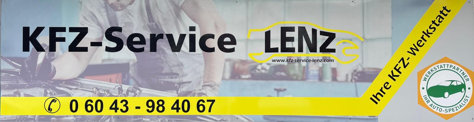 KFZ-Service Lenz mit Telefonnummer 06043 984067 und Partner-Logo